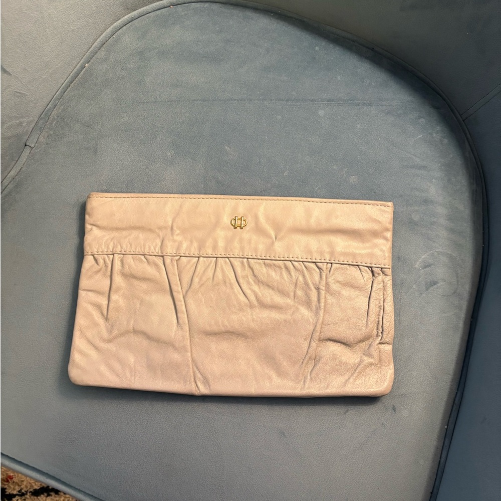 Cream Gathered Leather Clutch